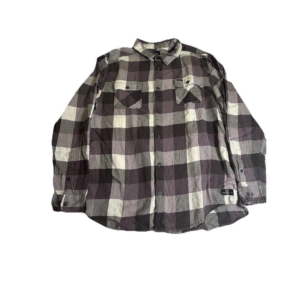 RVCA Campbell Brothers Flannel Shirt Mens XL Grey Plaid Excellent Long Sleeve